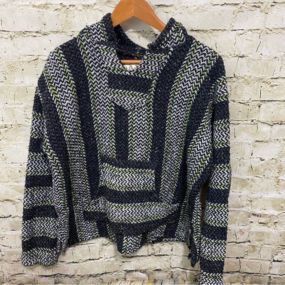 Baja Joe Hoodie Multi Striped Rasta Poncho Jamaica Hippie Boho Hipster
